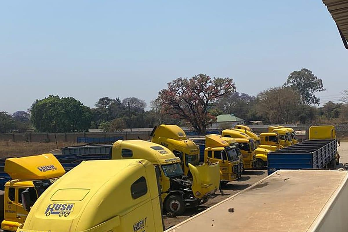 Rush Trucking yard with staged trucks and trailers